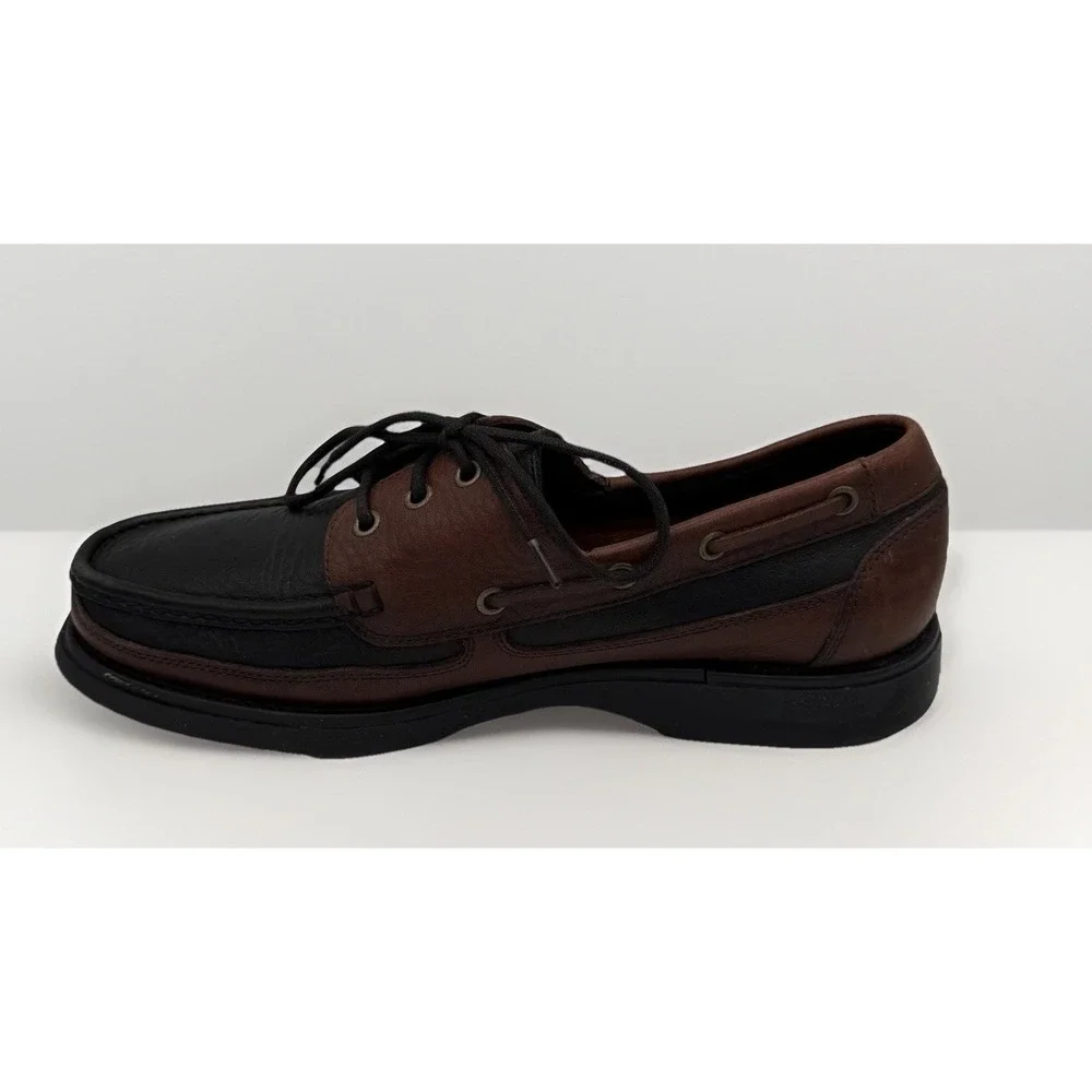 Johnston & Murphy Brown & Black Leather Boat Shoes Lace Up 020-1201 Mens Sz 9.5M